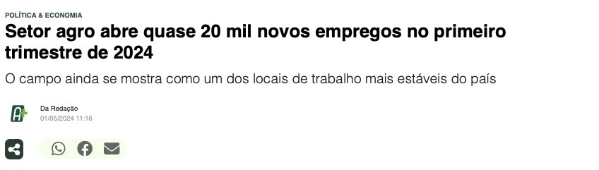 Agro mais empregos no AGRO